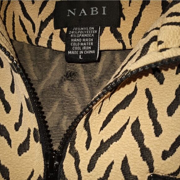 Nabi L Full Zipper Tan Black Longsleeves Zipper on Sleeve Women's Top Sweater - Picture 5 of 11